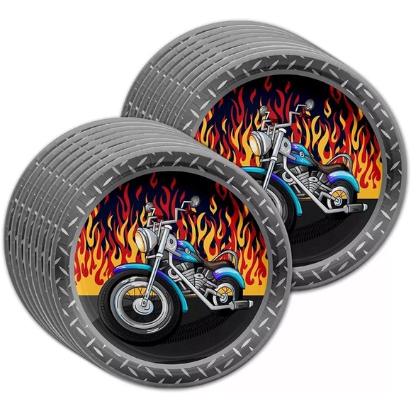 Motorcycle Biker Birthday Party Supplies Set Plates Napkins Cups Tableware Kit - Picture 5 of 7